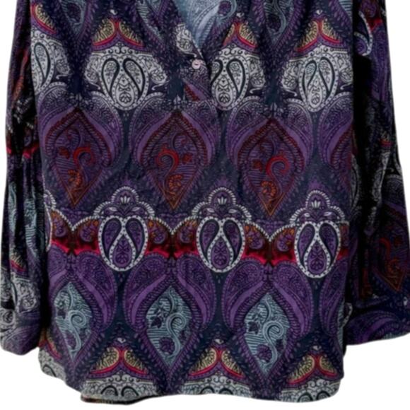 Sanctuary Purple Paisley V-Neck Long Sleeve Blouse Size Large Boho Chic - Picture 9 of 12